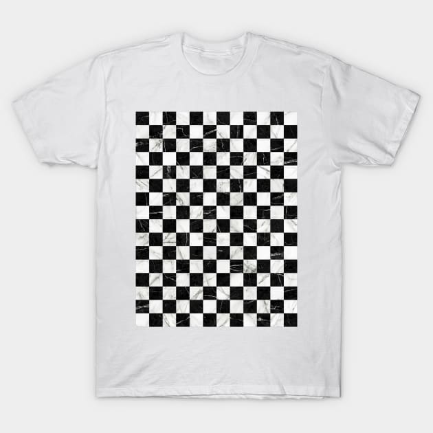 Marble Checkerboard Pattern - Black and White T-Shirt by ZoltanRatko